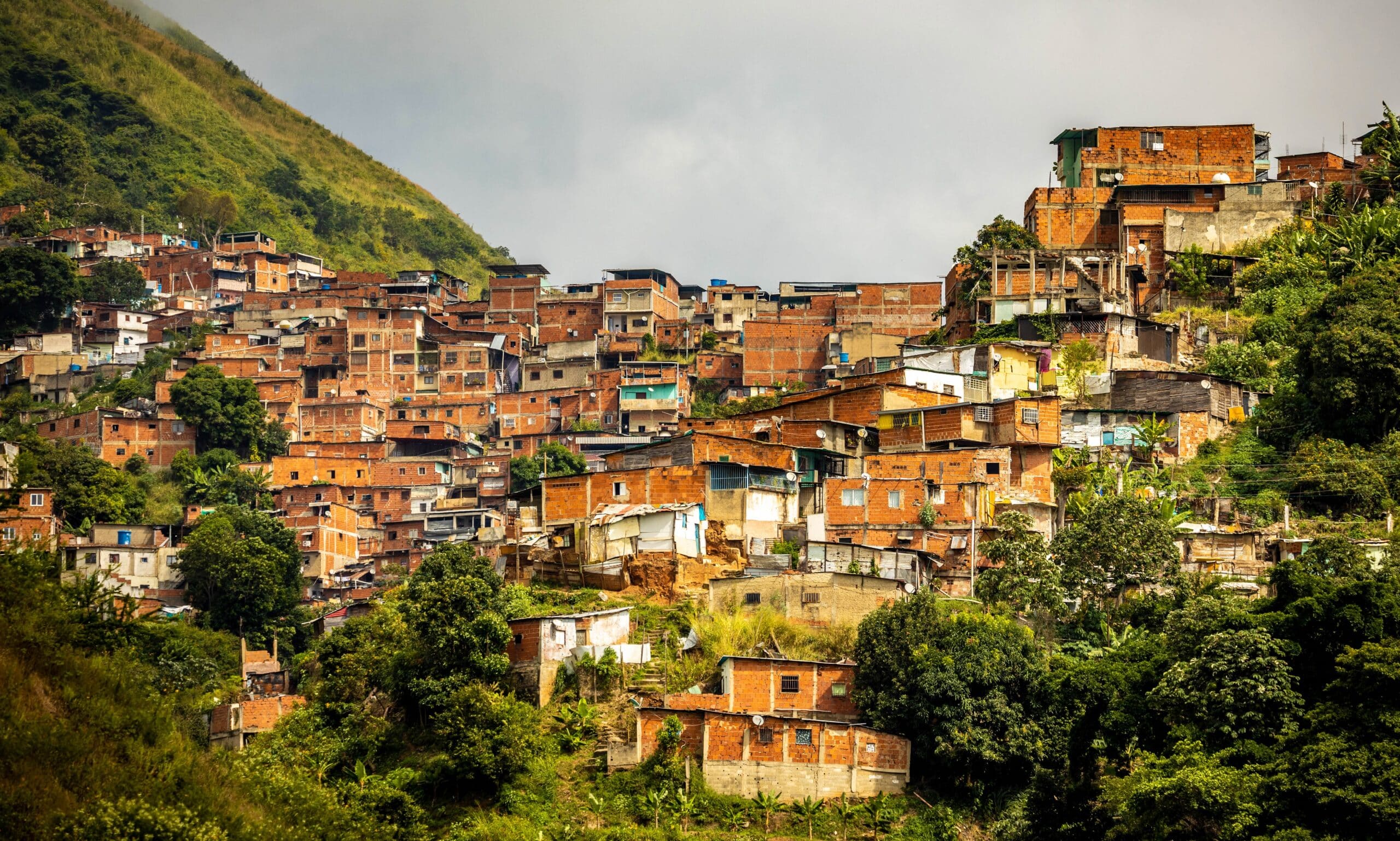 Urban residential buildings on hill in Caracas Venezuela.