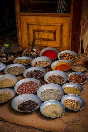 spices in dishes on floor in Jordan