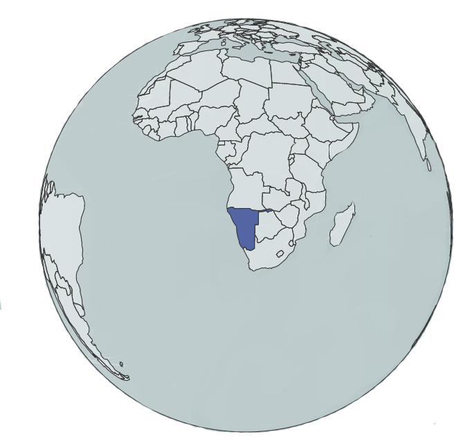 Blue globe with Namibia highlighted in darker blue