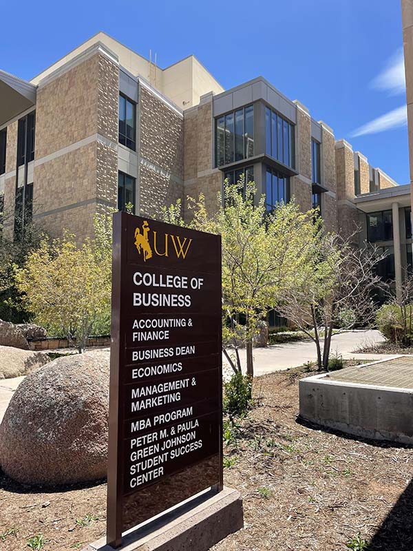 A sign outside the CBEA at the University of Wyoming