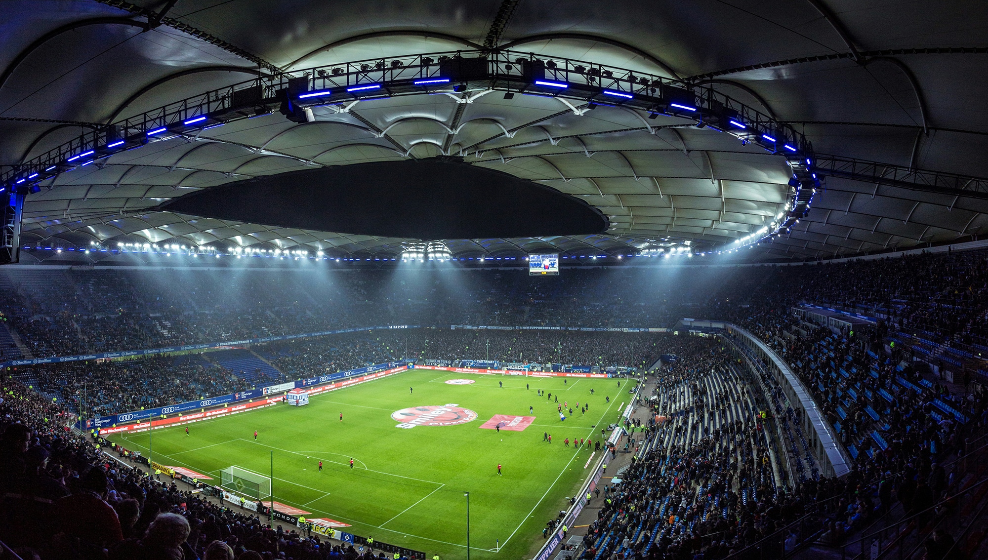 Well lit soccer stadium